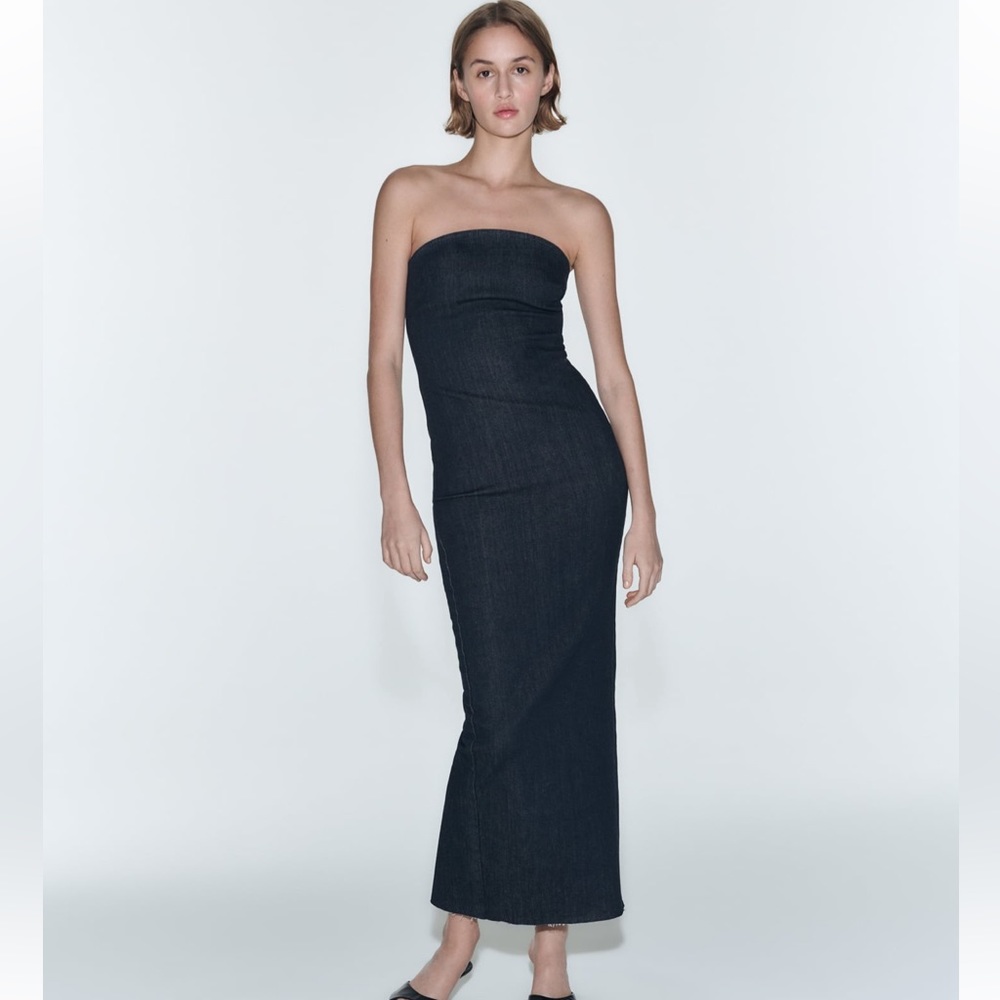 Zara fitted denim midi dress